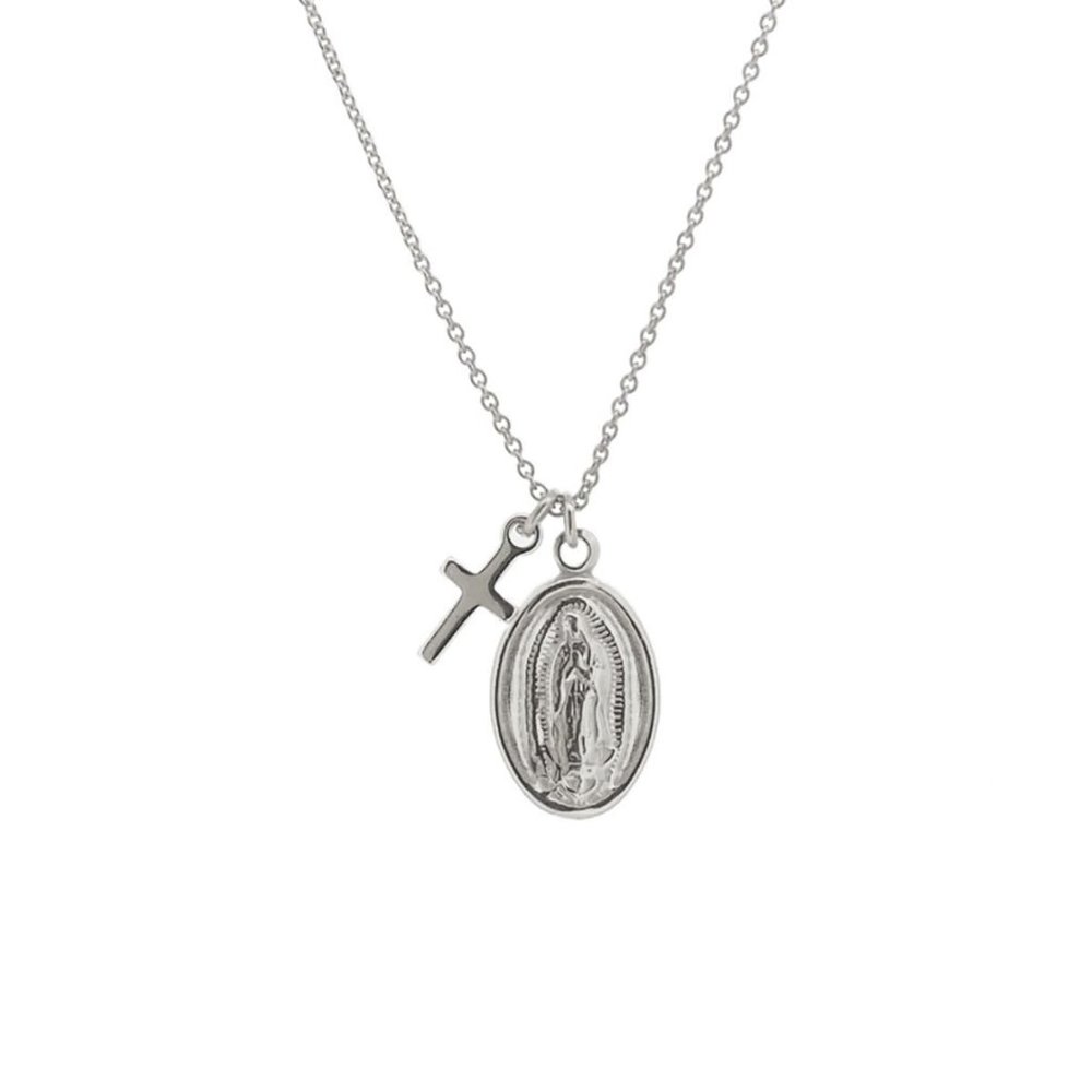 Virgin Mary necklace Cross Virgin necklace Coin cross necklace Gold cross